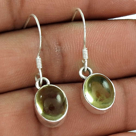 Gift For Her Natural Lemon Quartz Dangle Bohemian Earrings 925 Silver L4