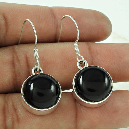 Gift For Women Dangle Vintage Earrings 925 Silver Natural Onyx Gemstone F1