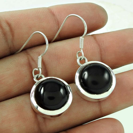 Anniversary Gift For Her Natural Onyx Dangle Ethnic Earrings 925 Silver X15