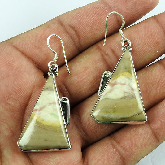 Christmas Gift Natural Jasper Gemstone 925 Sterling Silver Earrings B1