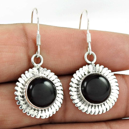 Simple 925 Sterling Silver Black Onyx Earrings Wholesaling