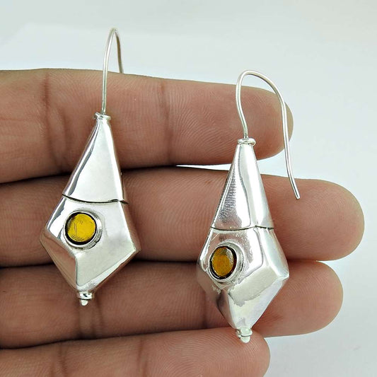 Natural Crystal Gemstone Dangle Bohemian Earrings 925 Sterling Silver B1