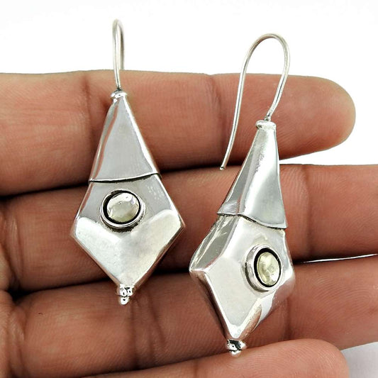 Gift For Her Natural Crystal Dangle Tribal Earrings 925 Silver S24