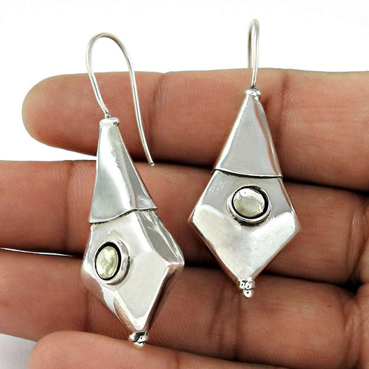 Birthday Gift For Her Natural Crystal Dangle Tribal Earrings 925 Silver A24