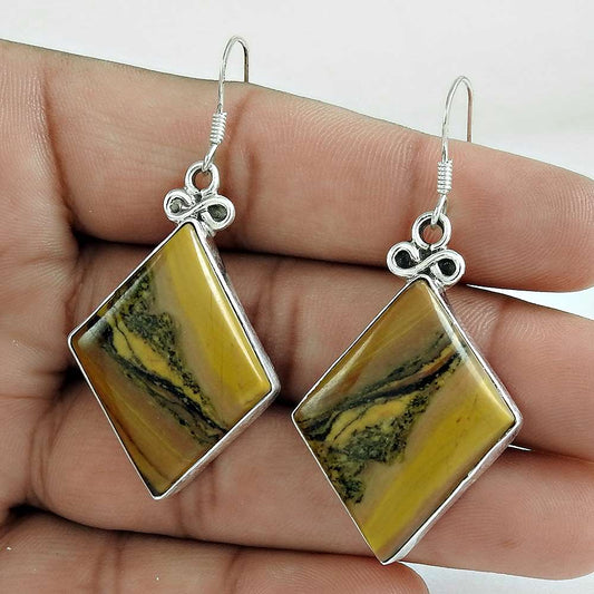 Dangle Vintage Earrings 925 Silver Natural Imperial Jasper T16