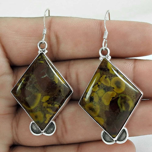 Woman Gift 925 Silver Natural Chinese Writing Gemstone Dangle Earrings I1