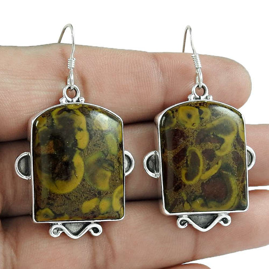 Natural Chinese Writing Gemstone Earrings 925 Sterling Silver F1
