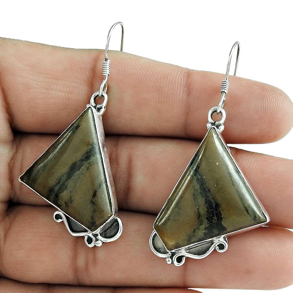 Gift For Women Dangle Boho Earrings 925 Silver Natural Jasper Gemstone U16