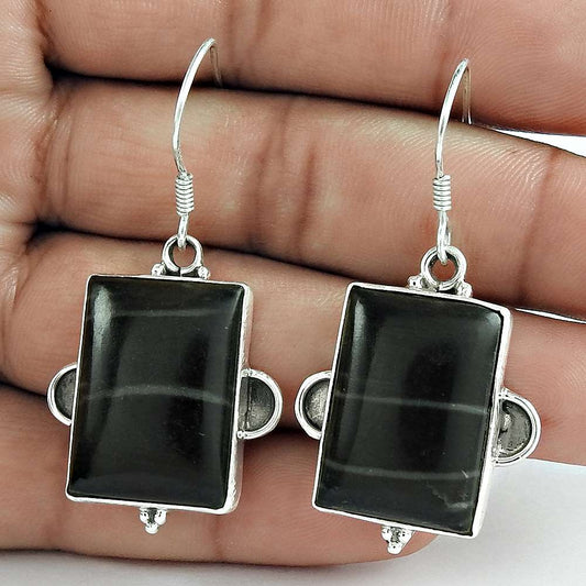 Woman Gift Dangle Earrings 925 Silver Natural Jasper Gemstone J1