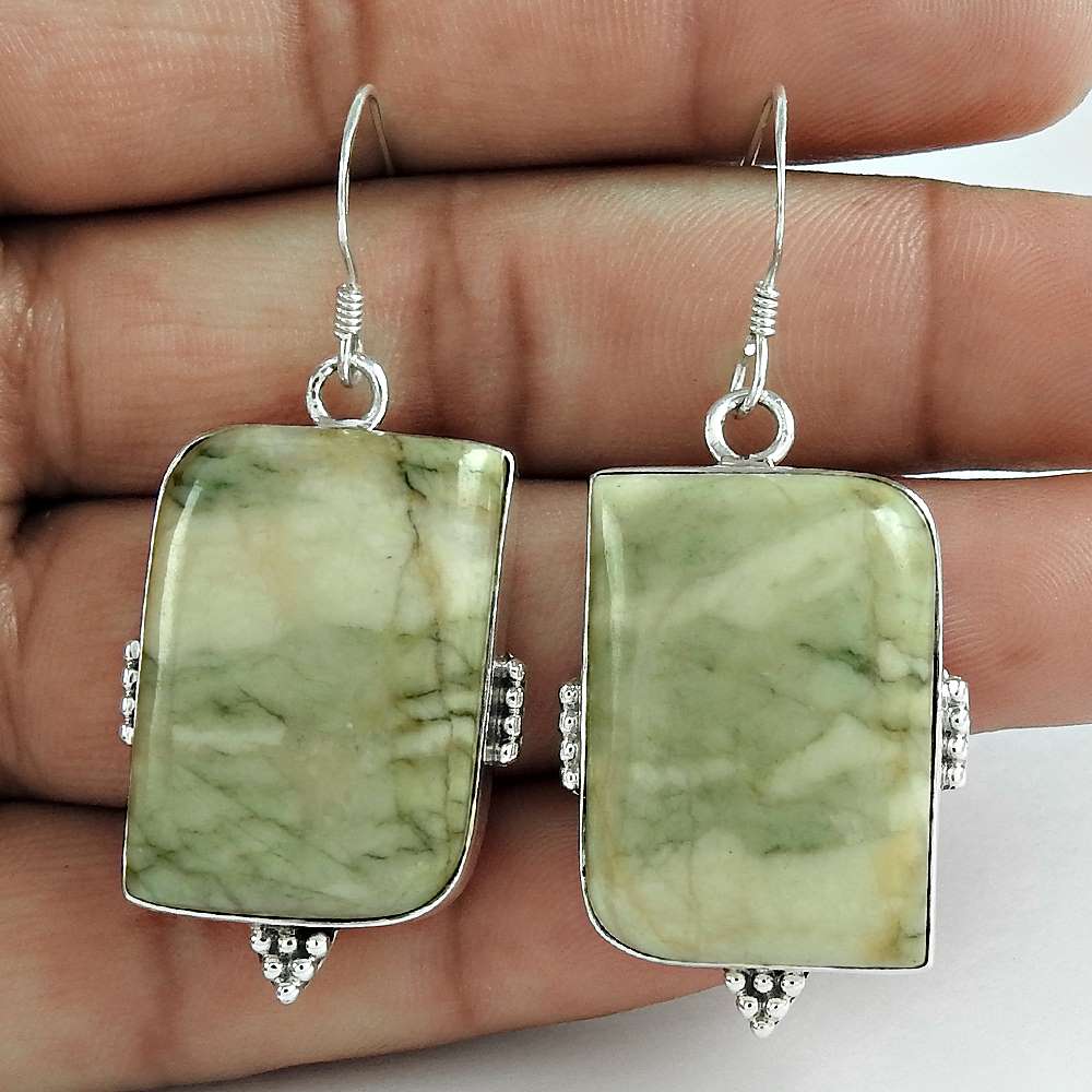 Natural Howlite Gemstone 925 Silver Dangle Tribal Earrings For Girls X5
