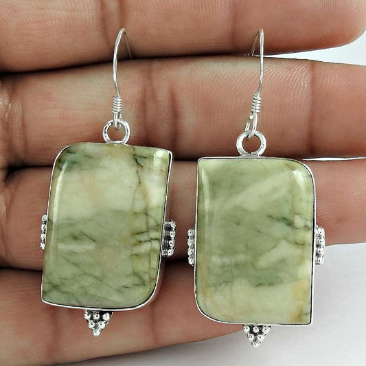 Natural Howlite Gemstone 925 Silver Dangle Tribal Earrings For Girls X5