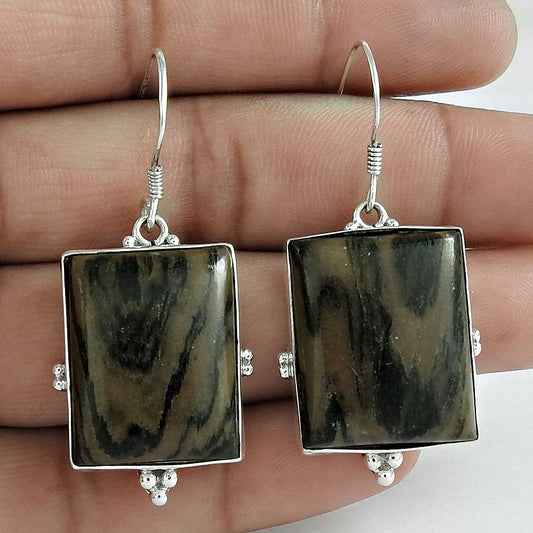 Gift For Her Natural Outback Jasper Dangle Boho Earrings 925 Silver Y15