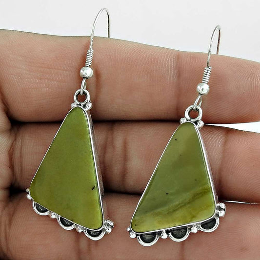 Natural Serpentine 925 Silver Dangle Bohemian Earrings For Women B6