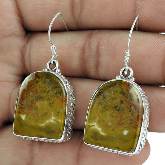 Gift For Her 925 Silver Natural Mookaite Dangle Tribal Earrings A35