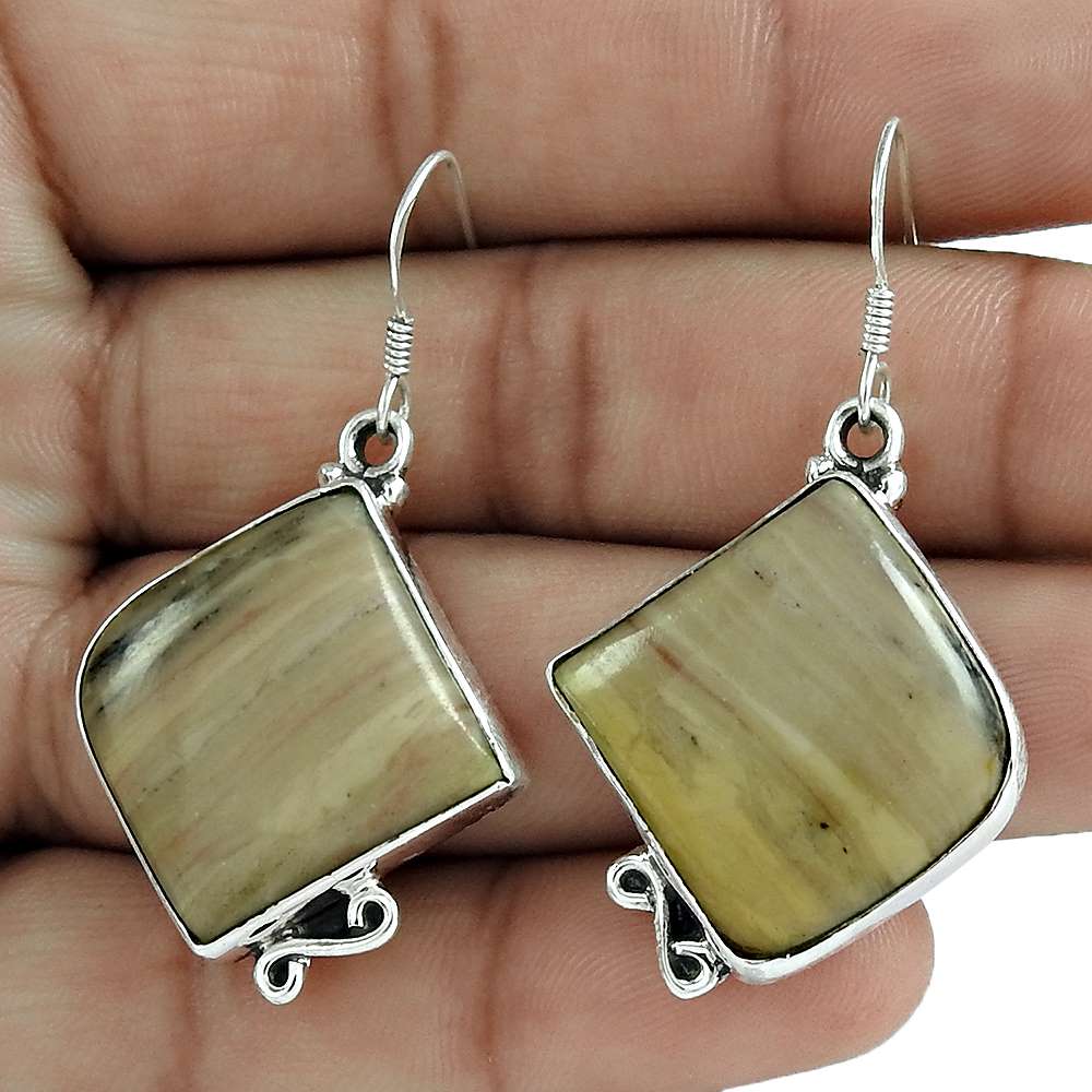 Gift For Her 925 Silver Natural Mookaite Dangle Bohemian Earrings R6