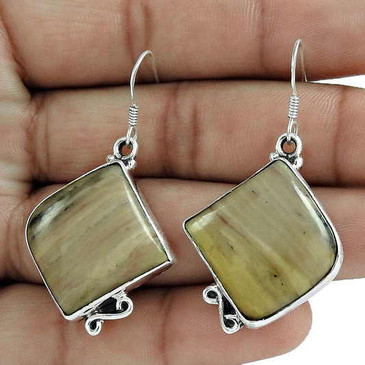 Gift For Her 925 Silver Natural Mookaite Dangle Bohemian Earrings R6