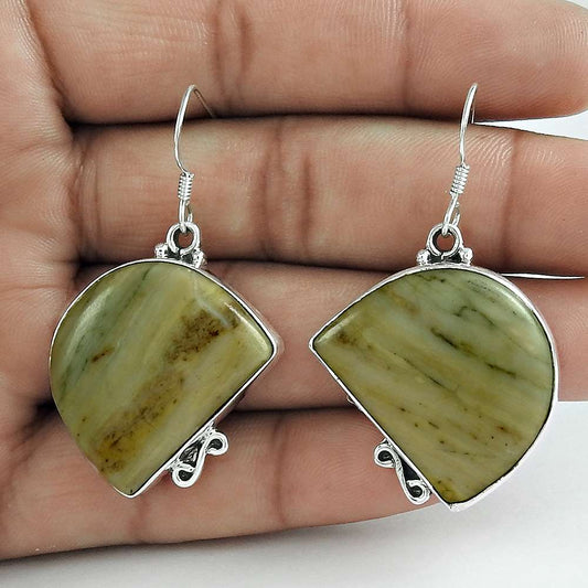 Gift For Her Natural Mookaite Dangle Boho Earrings 925 Silver W16