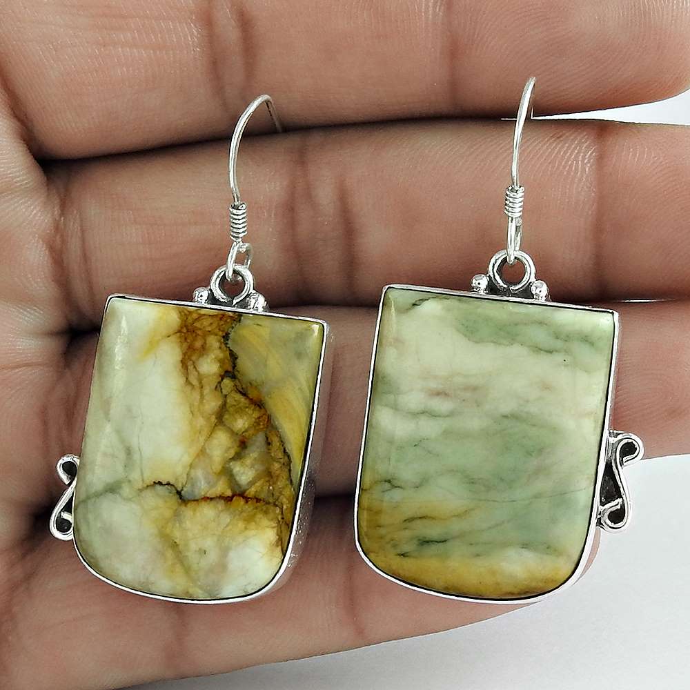 Gift For Her Natural Mookaite Dangle Vintage Earrings 925 Silver T6