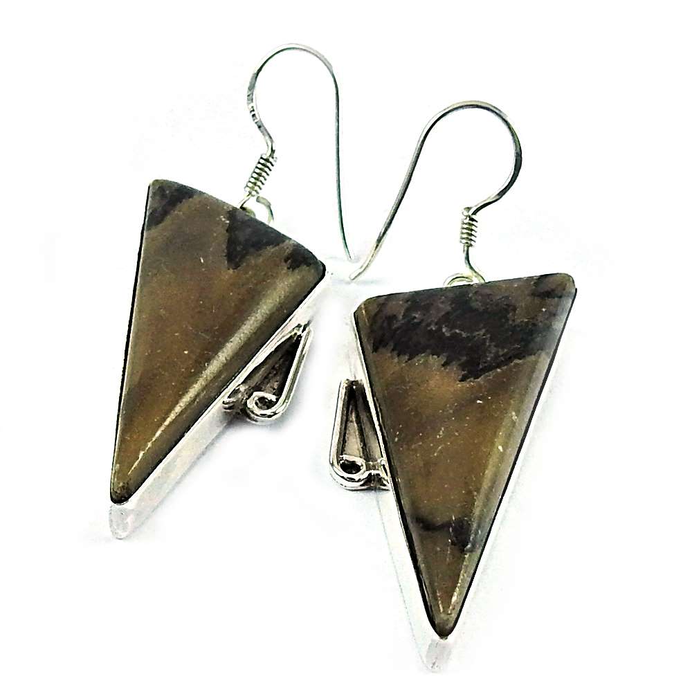 Natural Brush Agate Dangle Vintage Earrings 925 Silver For Girls W4