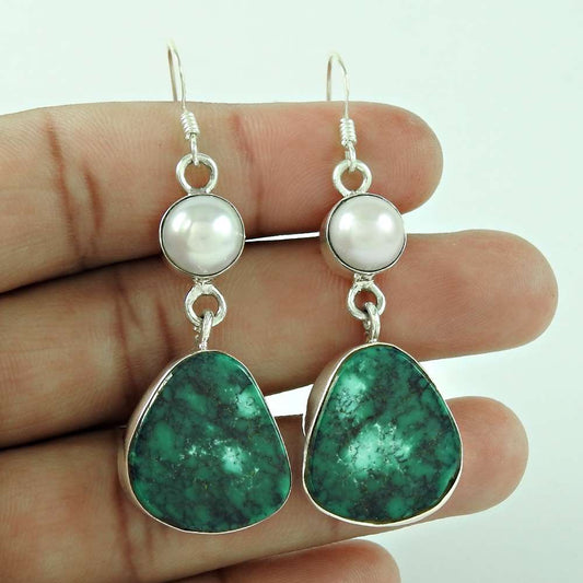 AlluEarrings 925 Sterling Silver Pearl Turquoise Earrings Al por mayor