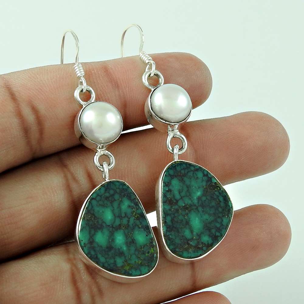 Top Quality African 925 Sterling Silver Pearl Turquoise Earrings Mayorista