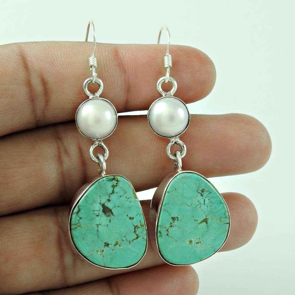 Artistical 925 Sterling Silver Pearl Turquoise Earrings Fabricante