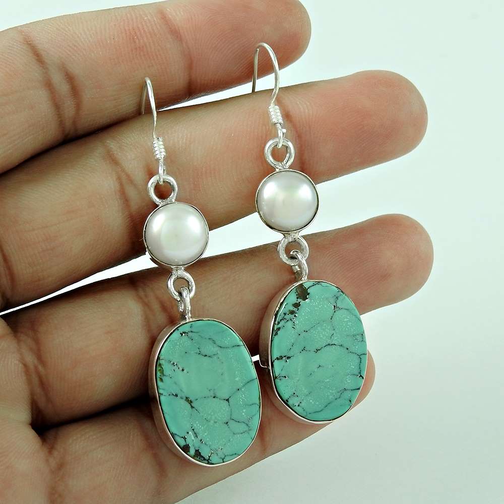 Designer 925 Sterling Silver Pearl Turquoise Earrings Lieferant