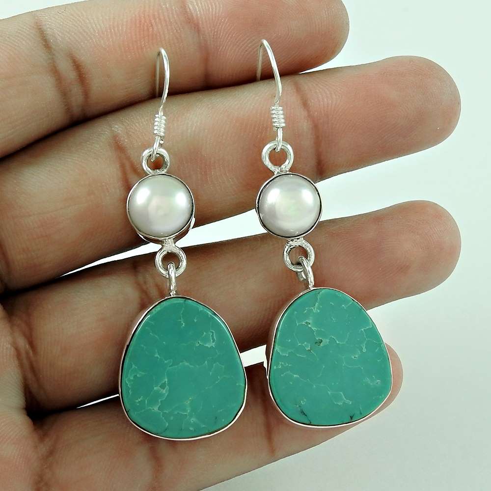 Engaging 925 Sterling Silver Pearl Turquoise Earrings Wholesale