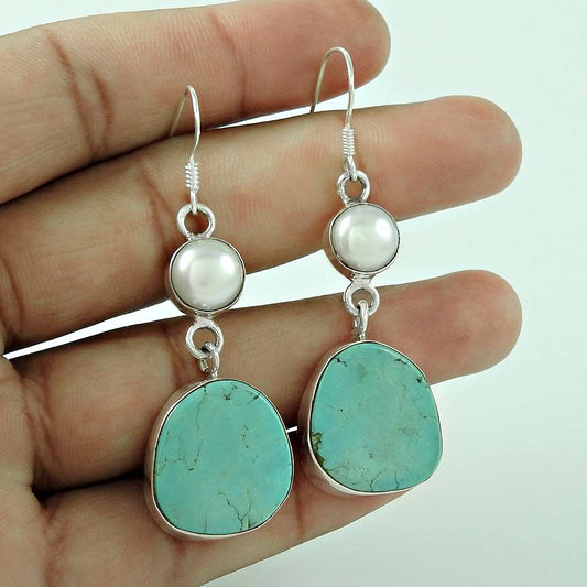 Good Fortune 925 Sterling Silver Pearl Turquoise Earrings Exporter