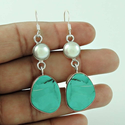 Good Looking 925 Sterling Silver Pearl Turquoise Earrings Manufacturer