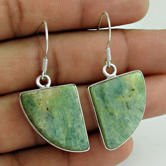 Gift For Her Natural Amazonite Dangle Bohemian Earrings 925 Silver N22
