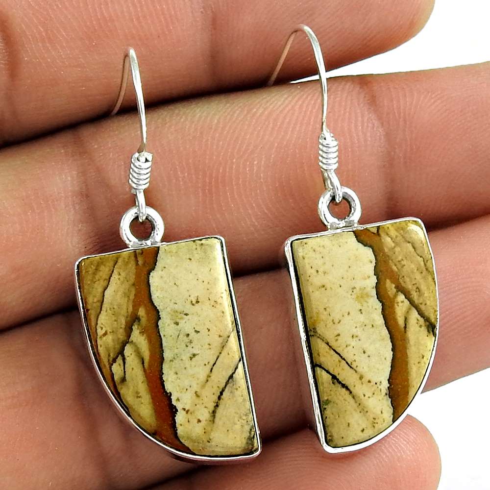Love At First Sight Light 925 Sterling Silver Picture Jasper Earrings Wholesale