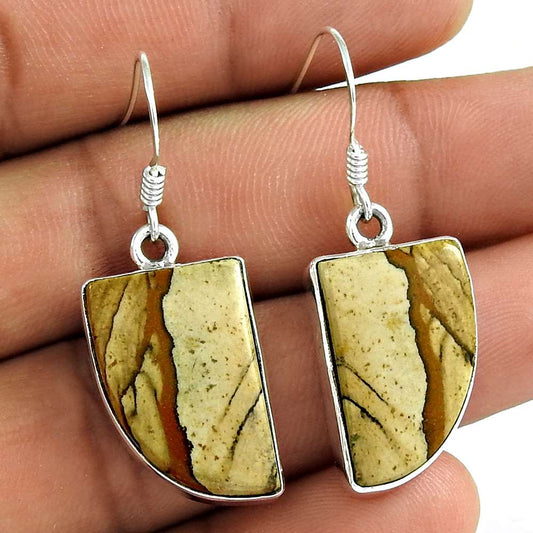 Love At First Sight Light 925 Sterling Silver Picture Jasper Earrings Wholesale