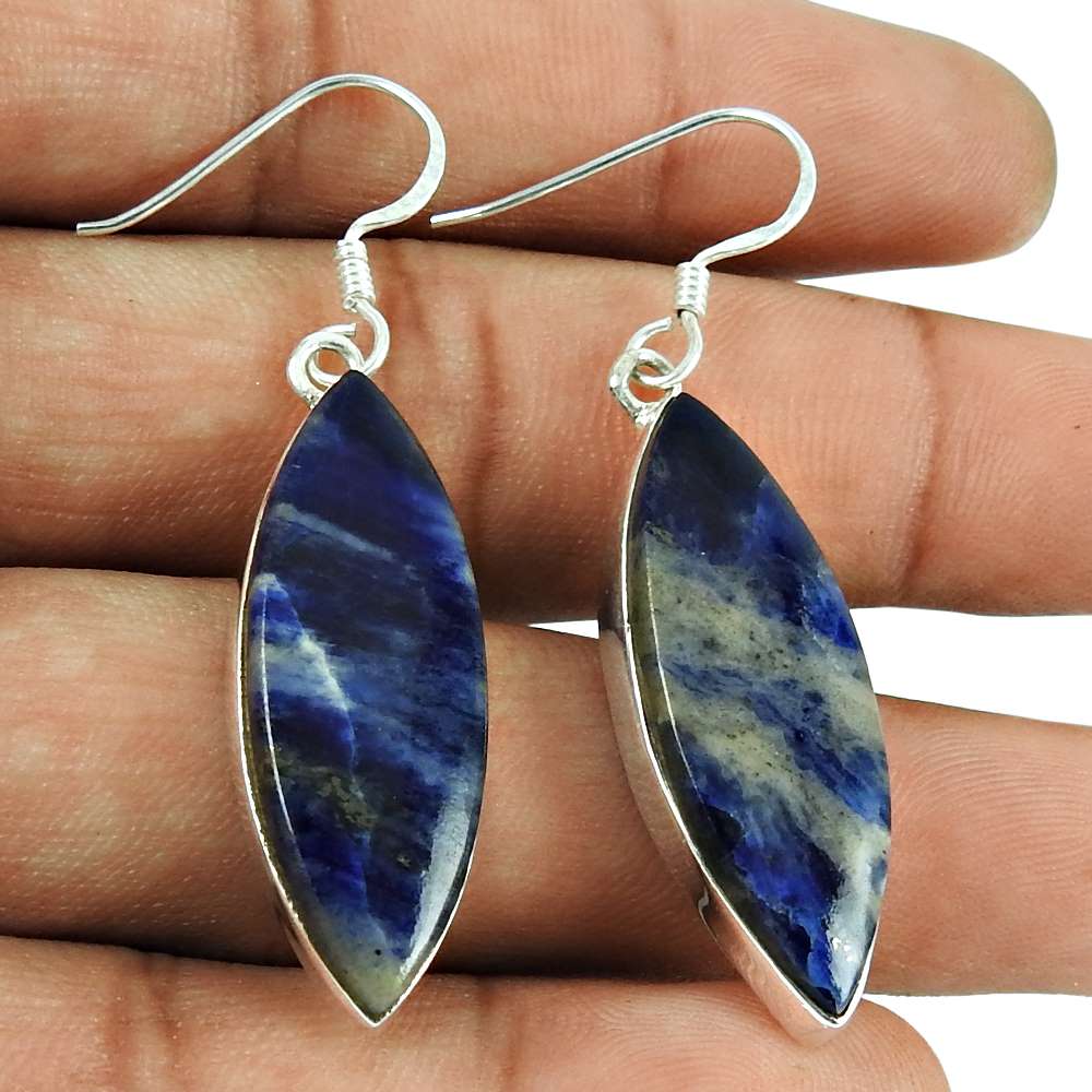 Party Wear Sodalite Gemstone Earrings 925 Silver Jewellery