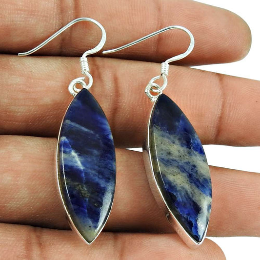 Party Wear Sodalite Gemstone Earrings 925 Silver Jewellery