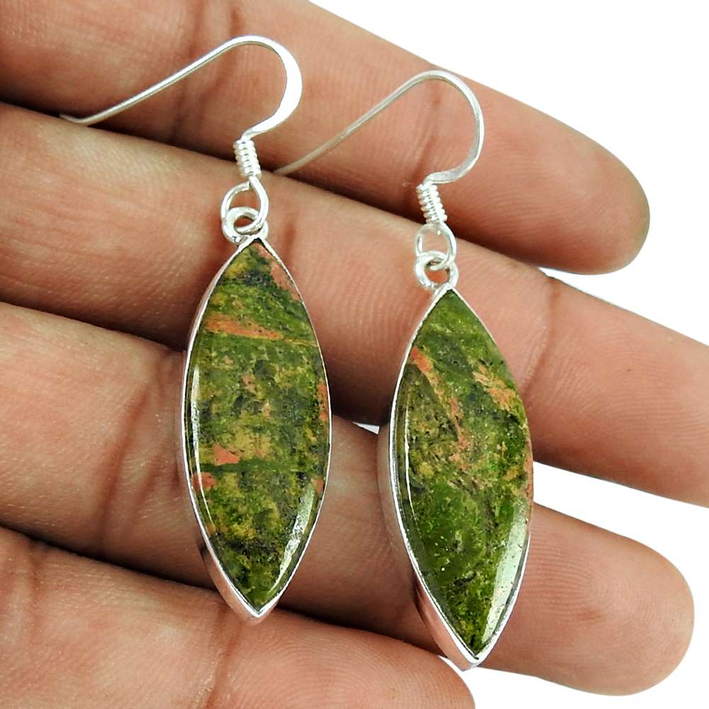 Party Wear Unakite Gemstone Earrings 925 Sterling Silver Indian Jewellery