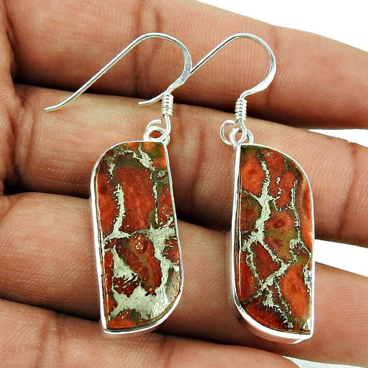 Trendy Orange Copper Turquise Gemstone Earrings 925 Sterling Silver Fashion Jewellery