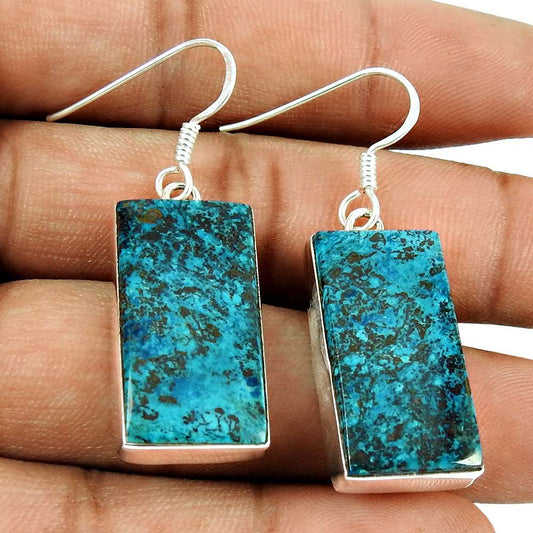 Daily Wear Azurite Gemstone Earrings Sterling Silver Fashion Jewellery