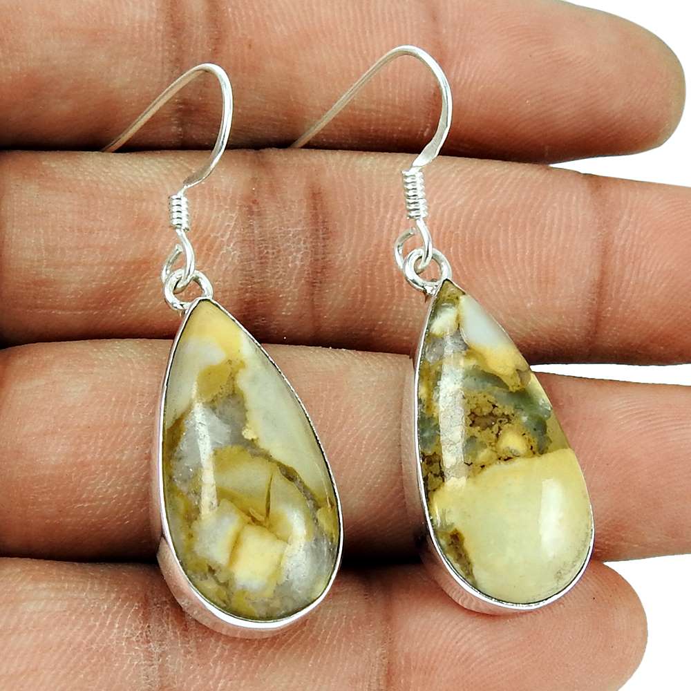 Natural 925 Sterling Silver Brecciated Mookaite Earrings Wholesale Price