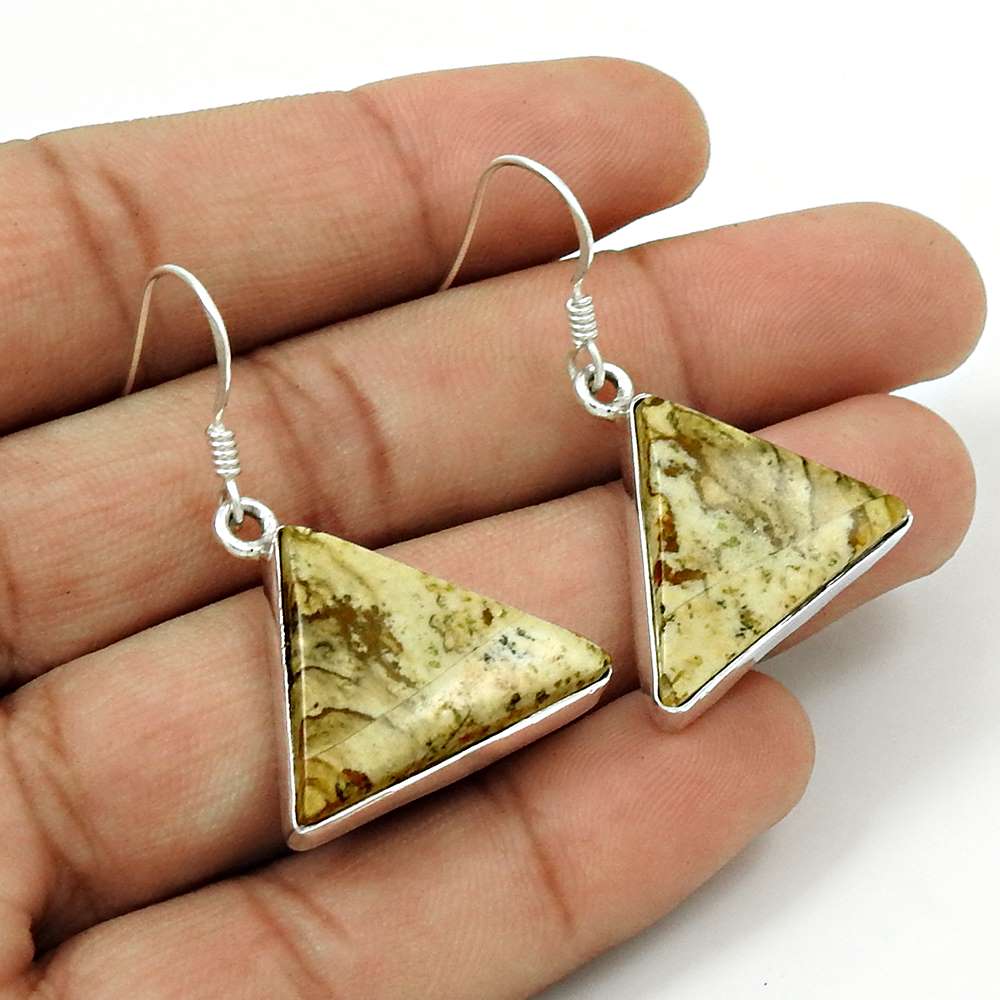 925 sterling silver gemstone Jewellery Rare Picture Jasper Earrings Mayorista