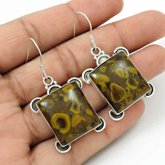 Gift For Her 925 Silver Natural Chinese Writing Dangle Boho Earrings G9
