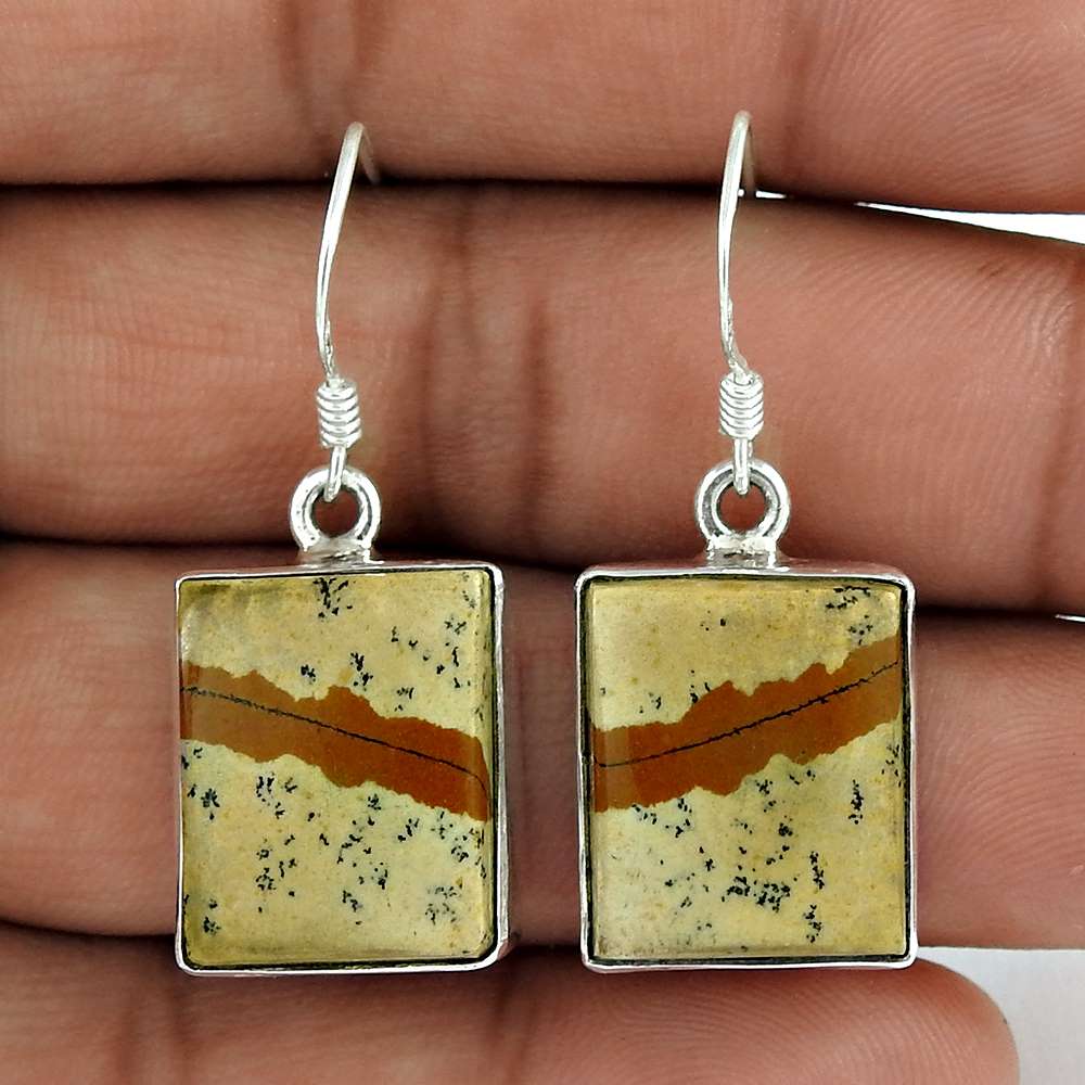 Misty Morning 925 Sterling Silver Picture Jasper Earrings Lieferant