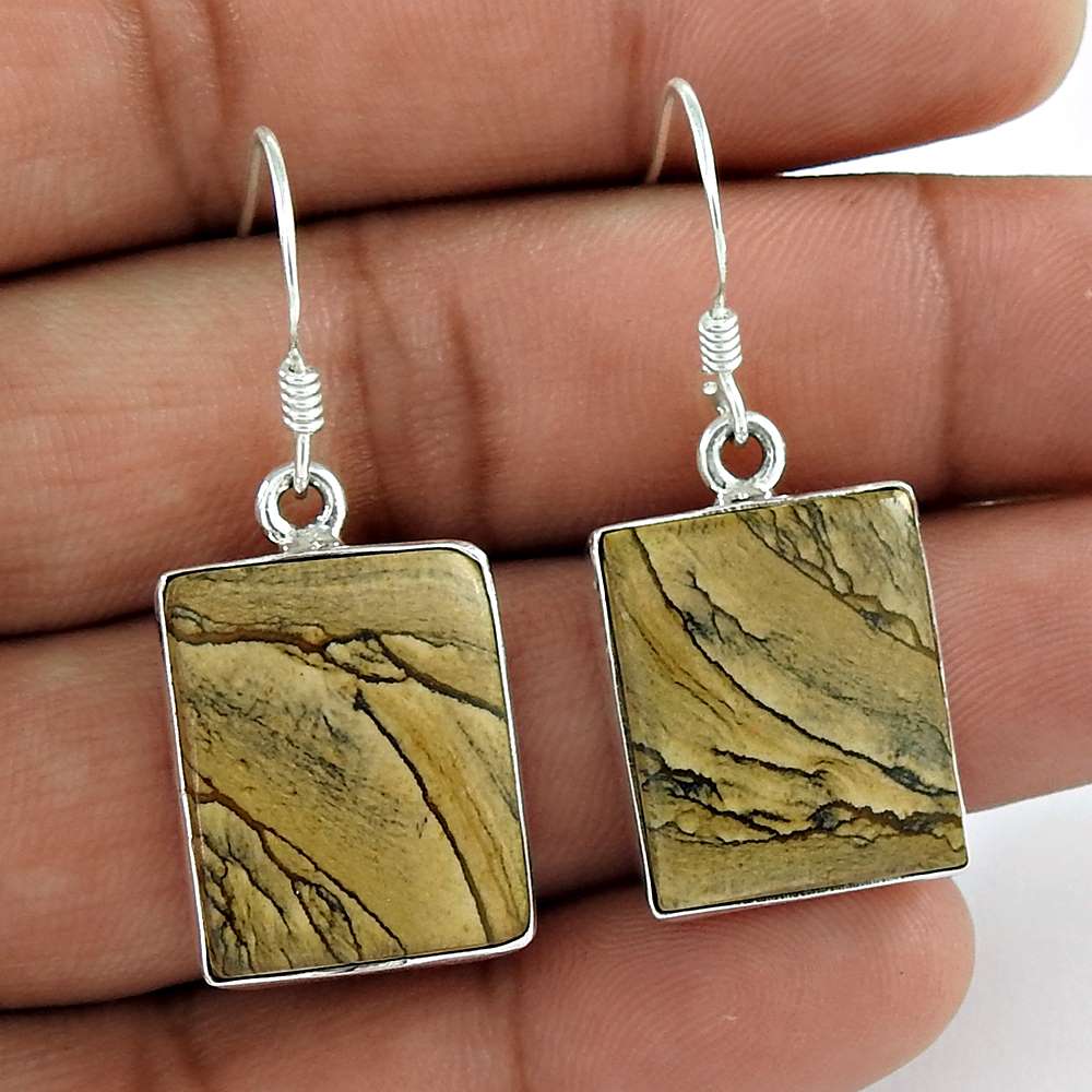 Briliance 925 Sterling Silver Picture Jasper Earrings Wholesaler