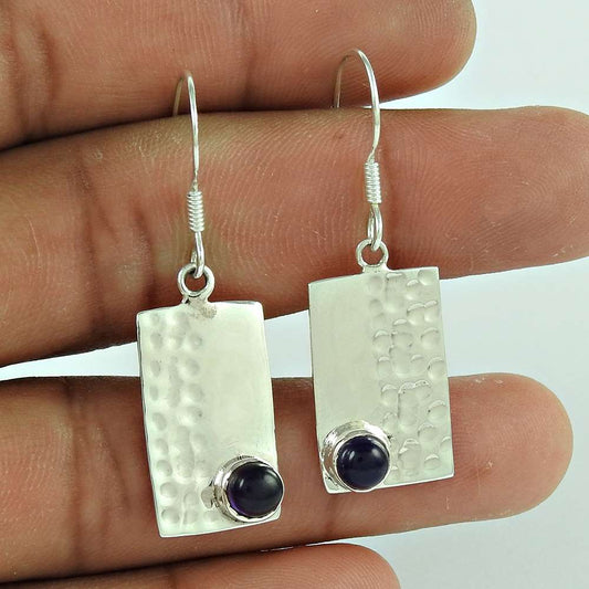 Natural Amethyst Gemstone Dangle Ethnic Earrings 925 Silver For Girls S9
