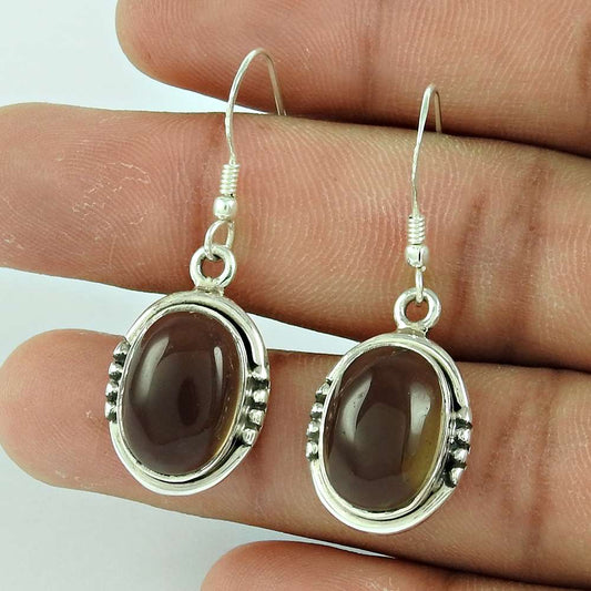 925 Sterling Silver Gemstone Jewellery Trendy Smoky Quartz Gemstone Earrings