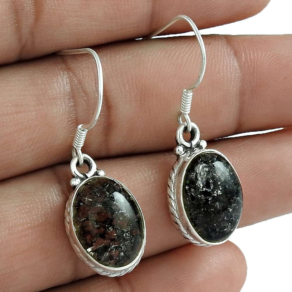 Woman Gift 925 Silver Natural Snake Rutile Dangle Boho Earrings L1