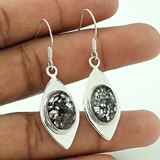 Natural Snake Rutile Gemstone Dangle Earrings 925 Silver For Girls M1