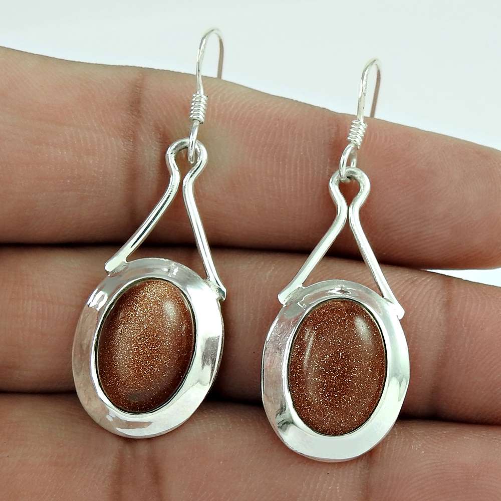 Natural Sunstone Gemstone 925 Sterling Silver Dangle Earrings For Girls U1