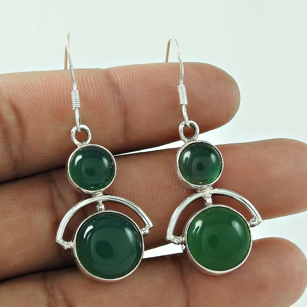 Awesome 925 Sterling Silver Green Onyx Earrings Wholesaling
