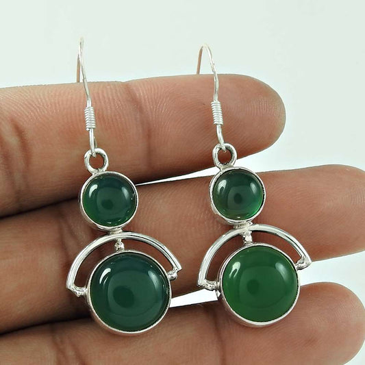 Awesome 925 Sterling Silver Green Onyx Earrings Wholesaling